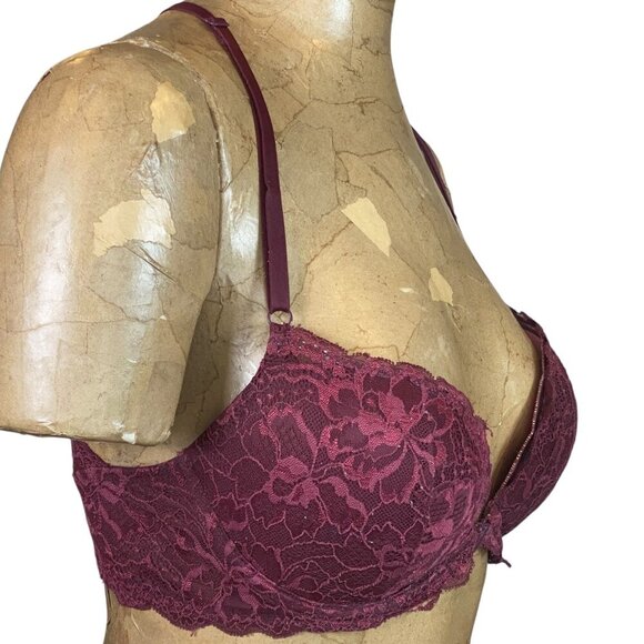 PINK Victoria's Secret The Date Lace Front Close Racerback Bra 34D Burgundy 213L - Picture 2 of 8